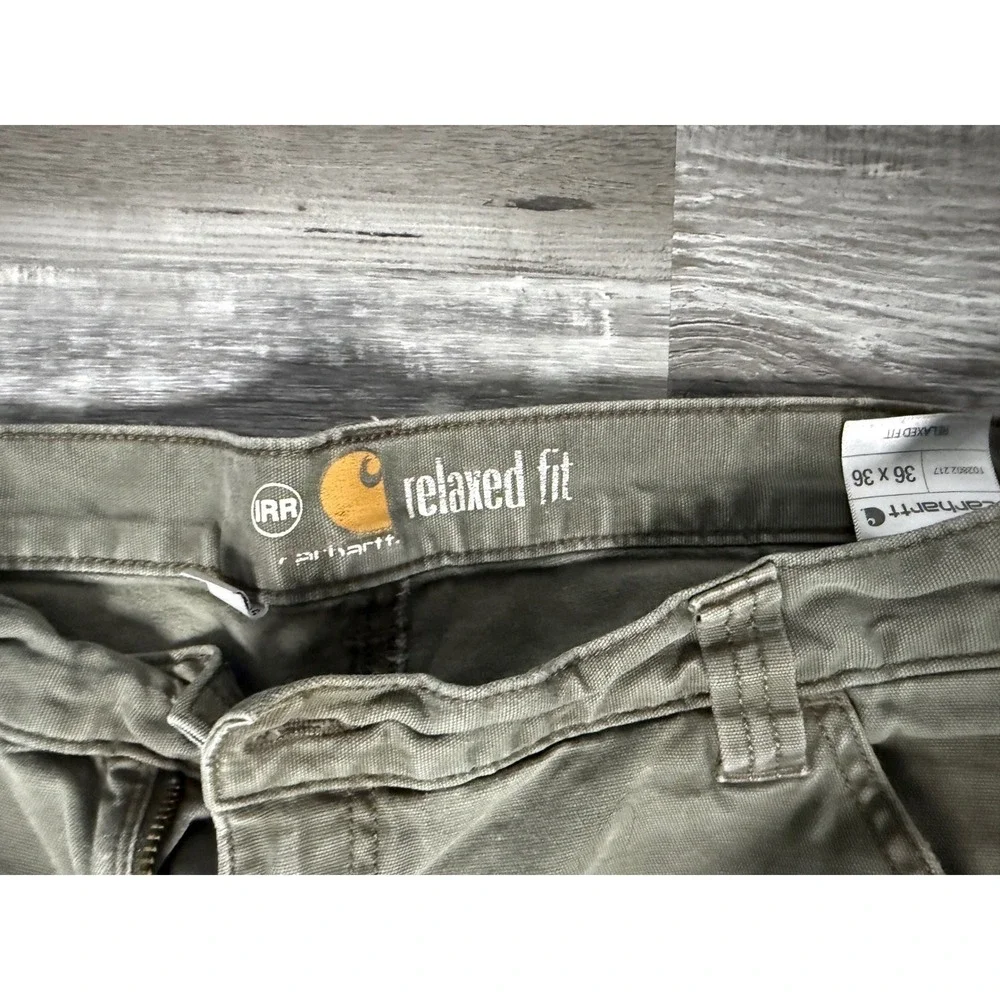 Carhartt Mens 36x36 Relaxed Fit Double Knee Work Pants Olive Green Canvas 102802